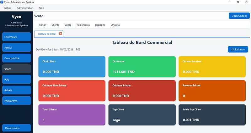 ERP desktop Vyzo développé en Tunisie pour PME
